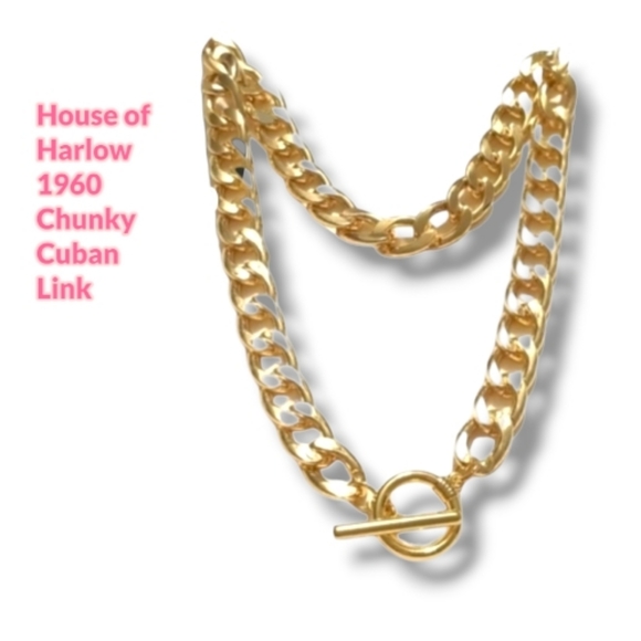 NWT House of Harlow 1960 Gold Tone Chunky Cuban Link Necklace - Picture 2 of 5